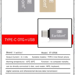 TYPE-C OTG +USB ของแท้จากบริษัทยี่ห้อ Earldom ET-OT06 ใช้สำหรับโทรศัพท์มือถือที่เป็นหัว Type-c  ได้