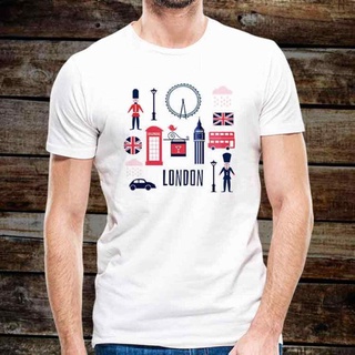 [S-5XL] เสื้อยืด พิมพ์ลาย Welcome To London Landmarks And Icons ทรงสลิมฟิต เหมาะกับของขวัญ สําหรับผู้ชาย