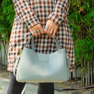 Handbag Valley Pastel Blue Grey กระเป๋าถือหนังแท้ สีน้ำเงินเทา พาสเทล for women