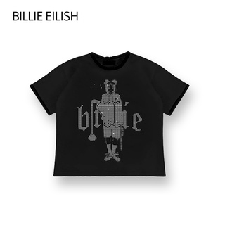 ผ้าฝ้ายแท้Billie Eilish เสื้อยืดแขนสั้นอินเทรนด์สีดําสําหรับผู้หญิงS-4XLสามารถปรับแต่งได้