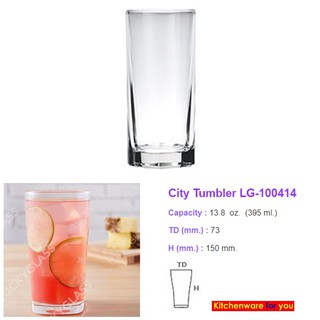 {ยกแพค 6 ใบ} LUCKY GLASS แก้วใส แก้วน้ำใส ทรงสูง ก้นเหลี่ยม  ขนาด 13.8 oz./ 395 ml  ** City Tumbler **