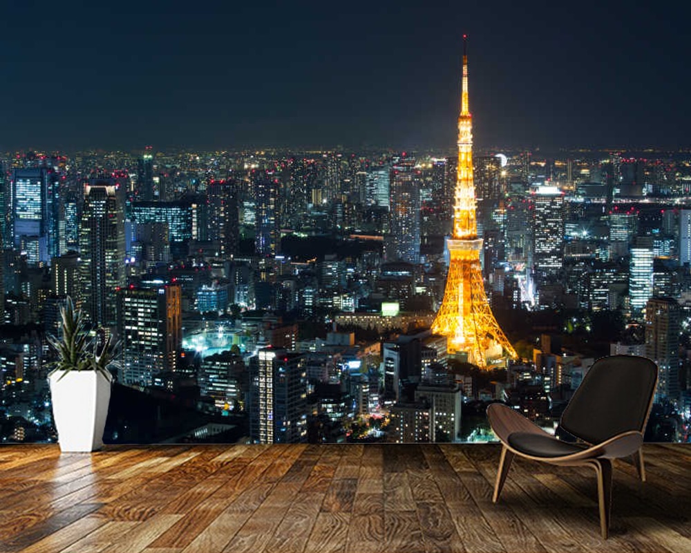 Tokyo Night View City Building 3d Wallpaper Living Room Tv Wall Bedroom Wall Papers Home Decor Ktv Bar Mural Nbgt Shopee Thailand