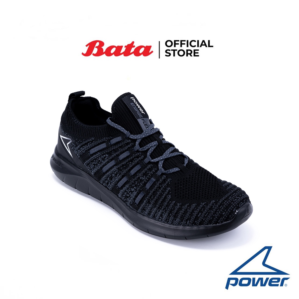 Bata บาจา ยี่ห้อ Power รองเท้าผ้าใบออกกำลังกาย แบบผูกเชือก สวมใส่ง่าย รองรับน้ำหนักเท้า สำหรับผู้ชาย  รุ่น Engage+300 สีดำ 8186007