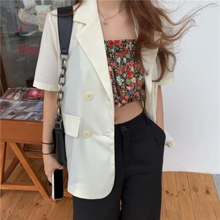 เสื้อสูทแขนสั้น เสื้อคลุมoversize จั๊มสูทแขนสั้น สไตล์เกาหลี ฟิวsummer ผ้าดีสวมใส่สบาย