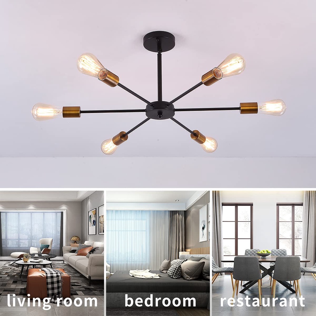 โคมไฟระย้า 6-Light โคมไฟเพดานที่ทันสมัยอุตสาหกรรมแขวนโคมไฟจี้ห้องครัวบ้านไร่ E27