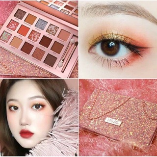 Hojo Eyeshadow Palate [No.8045] อายแชโดว์ 15 ช่อง เนื้อแมท ชิมเมอร์ กลิตเตอร์ มีแปรงและกระจกในตลับ