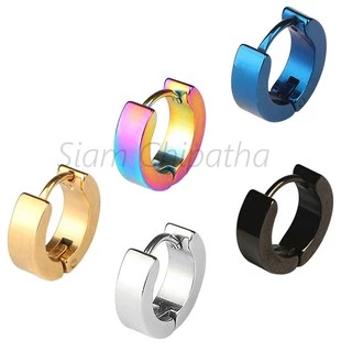 ต่างหู ตุ้มหู จิว ต่างหูผู้ชาย | Y-H | Punk Men Black Stainless Steel Hoop Piercing Round Earrings for Women - 1 ข้าง
