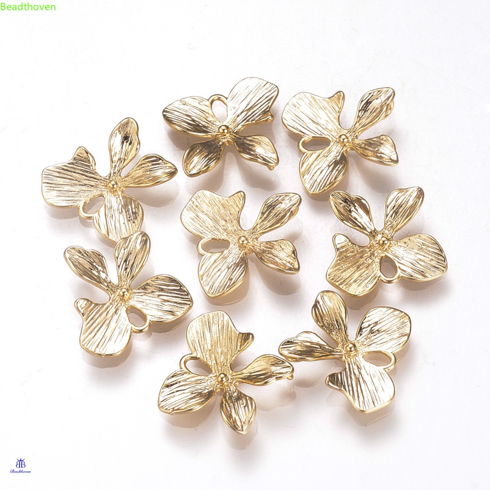 1-20pc Brass Links connectors Nickel Free Real 18K Gold Plated Flower 15x15.5x3.5mm Hole: 1.5mm