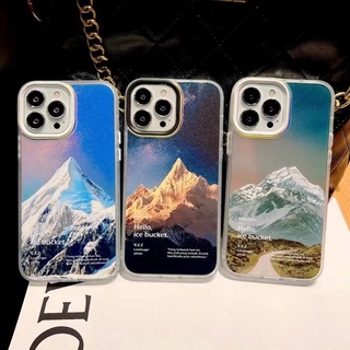 เลเซอร์ Frosted เคสโทรศัพท์สำหรับ Iphone 13 12 11 Pro Max XR X XS MAX Mountain Snow Mountain ภูมิทัศน์ภาพประกอบอะคริลิคกันกระแทกอุปกรณ์ต่อพ่วง