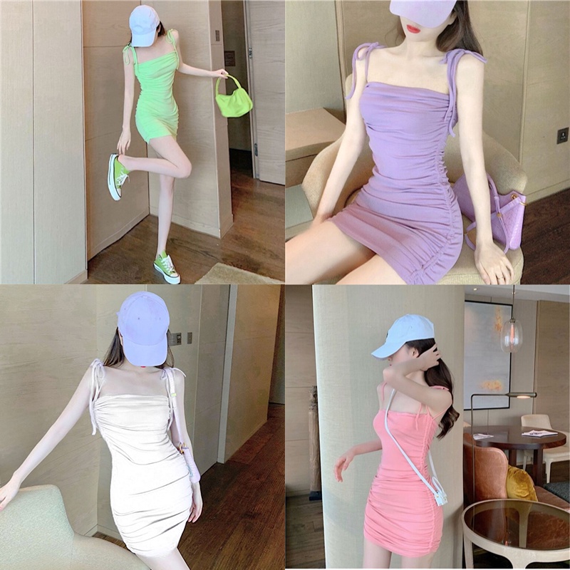 เดรสเนื้อผ้านิ่มใส่สบาาย เดรสสั้นสายเดี่ยวเเฟชั่น