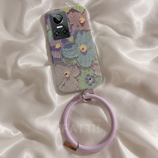 For Realme GT Neo 3 / Neo 3T / Neo2 / GT 2 Pro / GT Master Edition เคสโทรศัพท์ New Fashion Shockproof with Hand Ring Oil Painting Flowers Soft Case Cover เคส RealmeGTNeo3