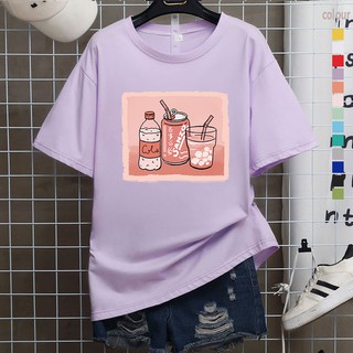 T0637. NEW สีพาสเทลสุดน่ารัก เสื้อยืดแฟชั่น ผ้าคอตตอน นิ่ม ใส่สบาย ใส่ได้ทั้งผู้หญิงและผู้ชาย