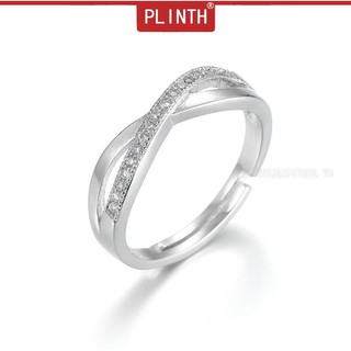 PLINTH แหวนเงิน 925 แฟชั่นเพชร Rhinestone ข้ามชนิดเปิดปากปรับอาหาร668