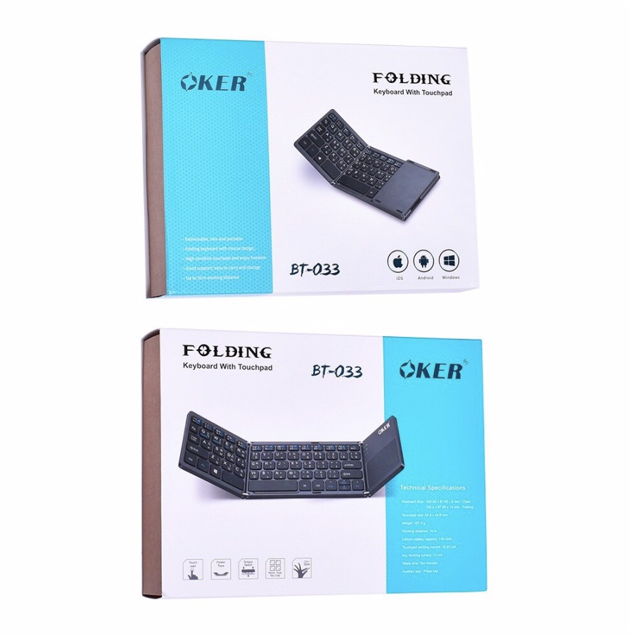 OKER Keyboard Bluetooth BT-033 (สีดำ) * สามารถพับเก็บได้ *