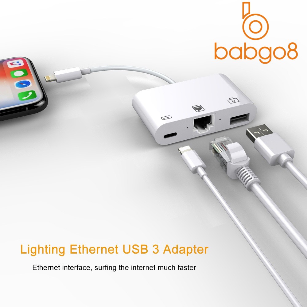 3 In 1 Lightning To Lightning Usb 3 0 Rj45 Ethernet Lan Port Otg อะแดปเตอร สำหร บ Iphone Ipad Shopee Thailand