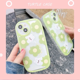 [พร้อมส่ง] เคสโทรศัพท์มือถือ กันกระแทก ลายดอกไม้ กระต่าย สีเขียว สําหรับ iPhone 14 13 12 11 PROMAX XS XR XSMAX SE2020 6 7 8PLUS MINI