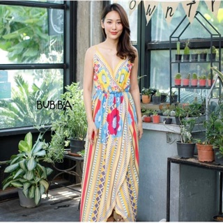 🌟New Maxi long dress🌟 เดรสยาว สายเดี่ยว ทรงป้าย สม๊อกหลัง ผ้า poly เนื้อญี่ปุ่น พิมพ์ลายดอกไม้สีสด