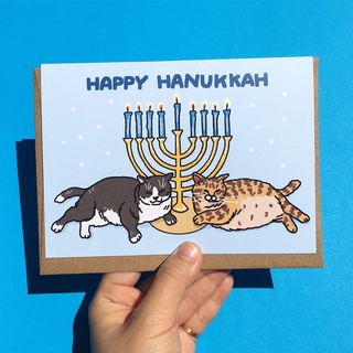 การ์ด Hanukkah ลายแมว Silent Night funny Happy Hanukkah Cat Greeting Card