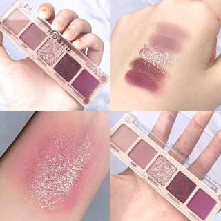 Pearly matte glitter glitter eyeshadow mini portable eyeshadow palette powder purple eyeshadow beginner eyeshadow palette/พาเลทอายแชโดว์ 5 สี เนื้อดินน้ำมัน เนื้อใยไหม ประกายชิมเมอร์ Eye shadow 5 color