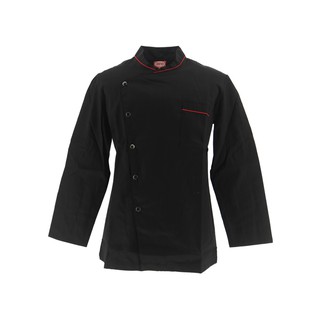 ✨นาทีทอง✨ เอโร่ เสื้อกุ๊กแขนยาวดำ แต่งกุ๊นคอ/กระเป๋า Size L Chef Uniform C1544-1K Black/Red#L