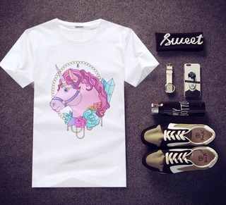 เสื้อยืดสกรีนลาย Unicorn ใส่สบายๆ ไม่ยืด ไม่ย้วย