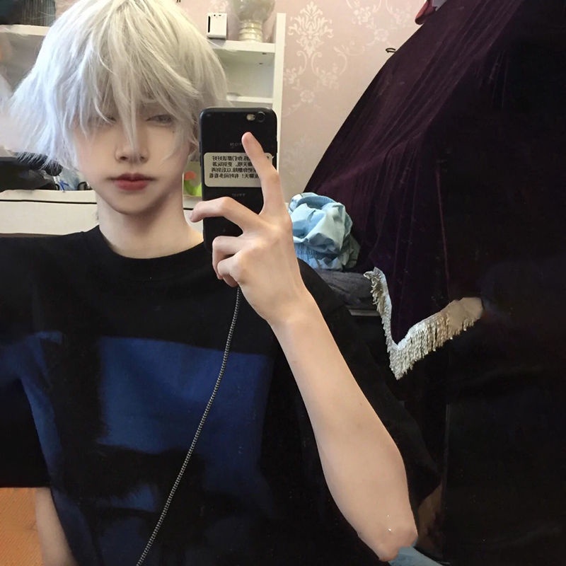 ♤✉Wig male Japanese short hair dk juvenile white fake hair cos Gojo Satoru  same wig anime is too gay | Shopee Thailand