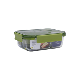 Super Lock กล่องใส่อาหารแก้ว มีช่องแบ่ง 3 ช่อง พร้อมช้อนส้อม ความจุ 950 มล. ปราศจากสารก่อมะเร็ง (BPA Free) รุ่น 6093