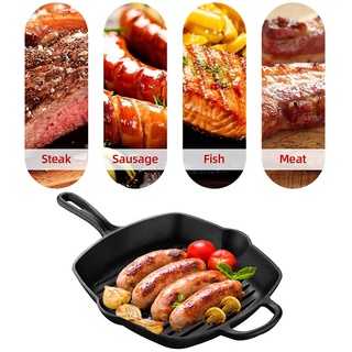 24cm Square Cast Iron Grill Pan. Ribbed 12-Inch Square Cast Iron Grill Pan with Dual Handles.