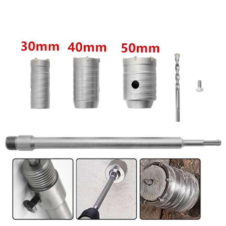 ชุดดอกสว่าน โฮลซอเจาะปูน คอนกรีต อิฐบล็อก หินอ่อน กระเบื้อง 3 ขนาด 30 40 50 mm สำหรับสว่านโรตารี่