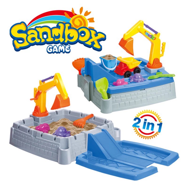 Sandbox game ของเล่นเด็ก ชุดเล่นทราย กระบะทรายยอดฮิต รุ่นมือตักแมคโคร อุปกรณ์ครบชุด แถมรถบรรทุก กะบะทราย แมคโคร