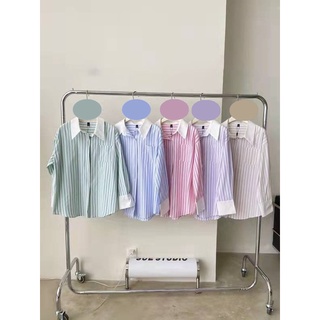 Trim white collar shirt เสื้อเชิ๊ตoversize ลายทาง กุ๊นขอบสีขาว by MAMIL