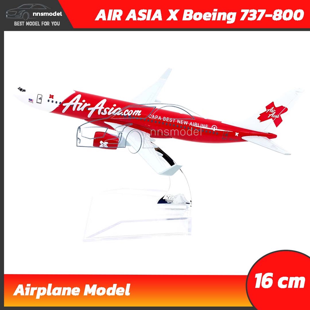 โมเดลเครื่องบิน แอร์เอเชีย AIR ASIA X Boeing 737-800 (16 cm) เครื่องบินโมเดลจำลอง พร้อมฐานตั้งโชว์ N