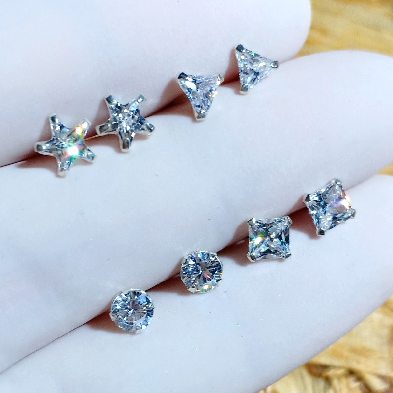 (silver925)ต่างหูเงินแท้เพชรCZ ต่างหูแป้น ราคา 1 คู่