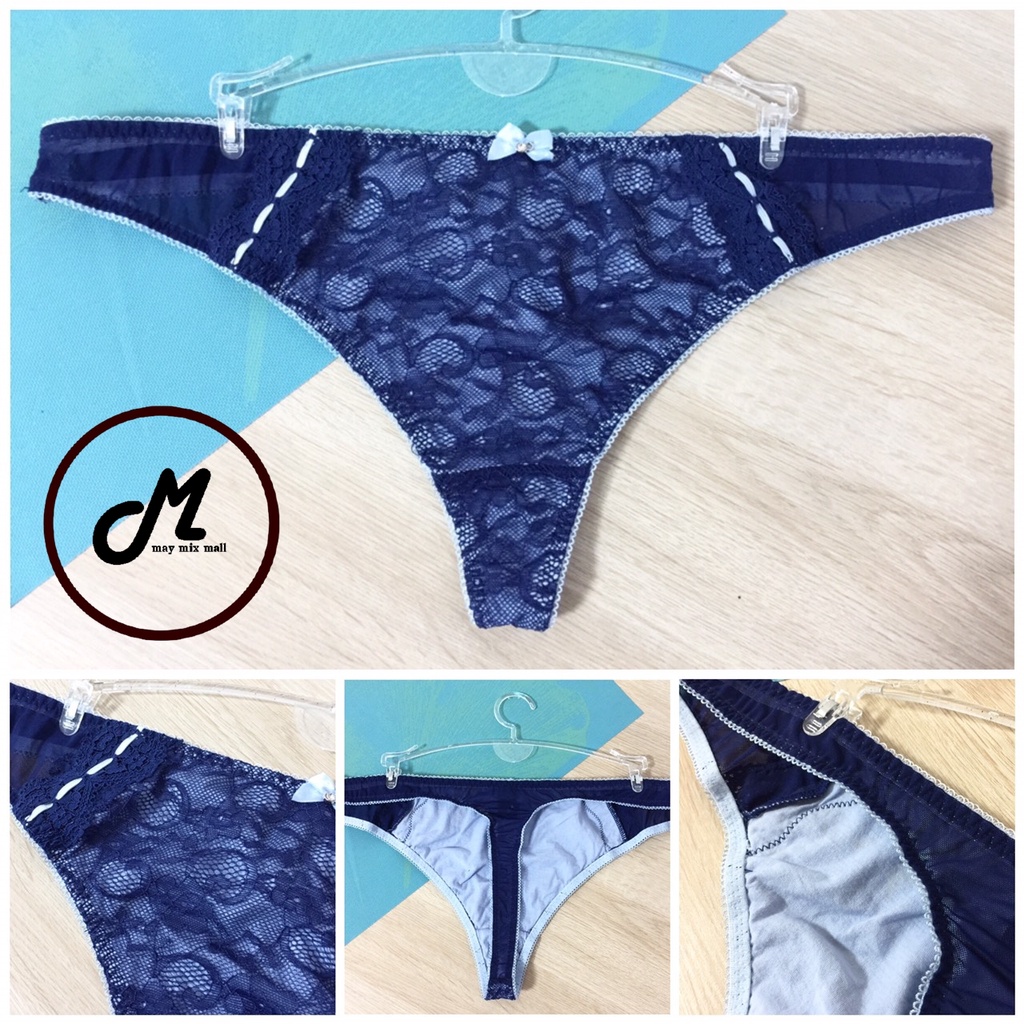 MG7-028(B7G-051-083)ไซส์2XL,เอว35ยืดได้54นิ้ว,จีสตริงสีน้ำเงินเข้ม,ผ้าลูกไม้ผสมผ้าซีทรู,ตรงหน้าเป้าเ