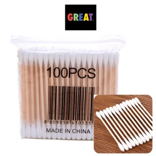 คอตตอนบัด สำลีก้าน 100 ก้าน Cotton buds สำลีปั่นหูด้ามไม้ สำลีไม้ สำลีเช็ดเครื่องสำอาง