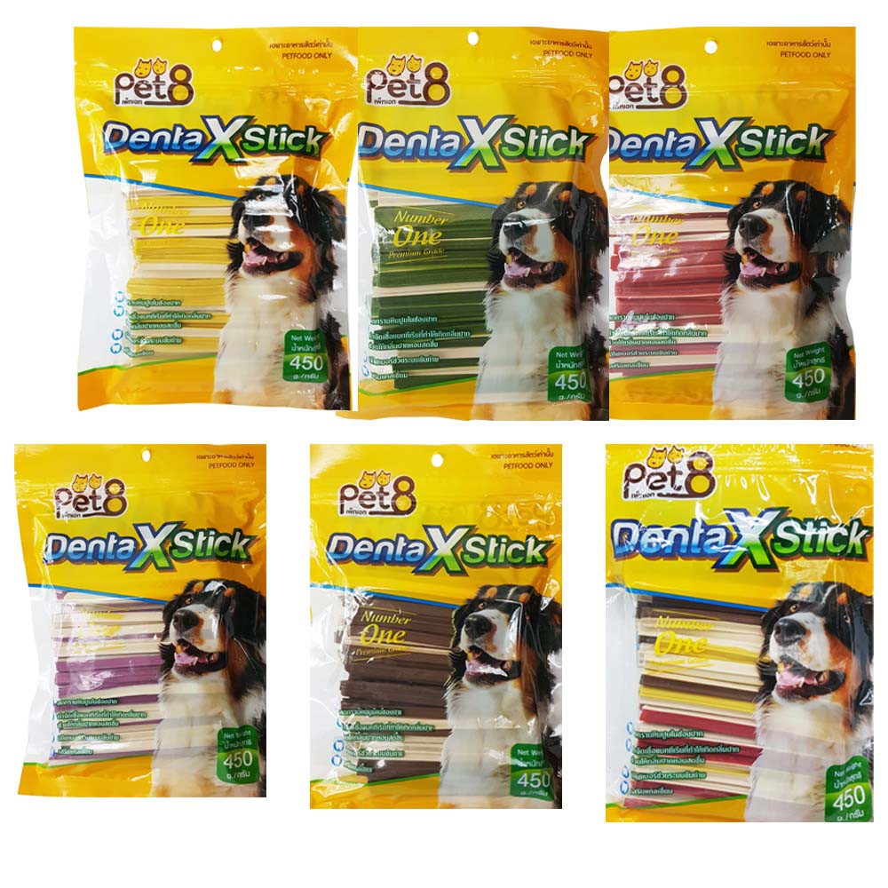 PET8 X Stick Flavor สติ้กขัดฟัน ลดคราบหินปูน มีไฟเบอร์สูงและเสริมแคลเซียม 450g