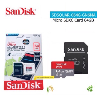 SanDisk Ultra Micro SDXC Card 64GB(SDSQUAR_064G_GN6MA)(RedGray)Class 10 with Adapter Full HD Video(ประกัน Synnex 5 ปี)