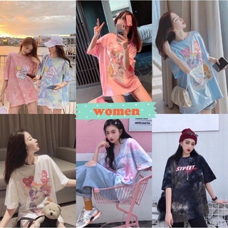 women🌈 พร้อมส่ง🌈 เสื้อยืดสกรีนลายการ์ตูน เสื้อมัดย้อมลายหินอ่อนน่ารักๆสีสันสดใสGX