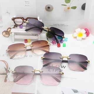 (JIUERBA) ใหม่ แว่นตากันแดด ไล่โทนสี ไม่มีขอบ ป้องกันรังสี UV400 แฟชั่นเรโทร สําหรับผู้หญิง