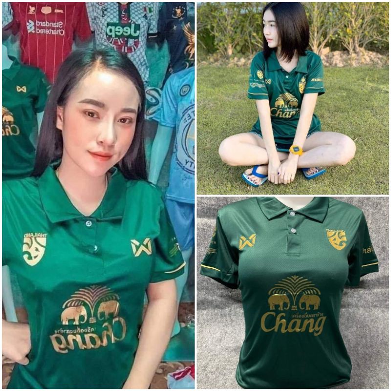 เสื้อบอลหญิงทีมชาติไทย ช้างเขียว ขนาดฟรีไซส์ อก32-36 ยืดสุด38 เสื้อบอล เสื้อกีฬาผู้หญิง
