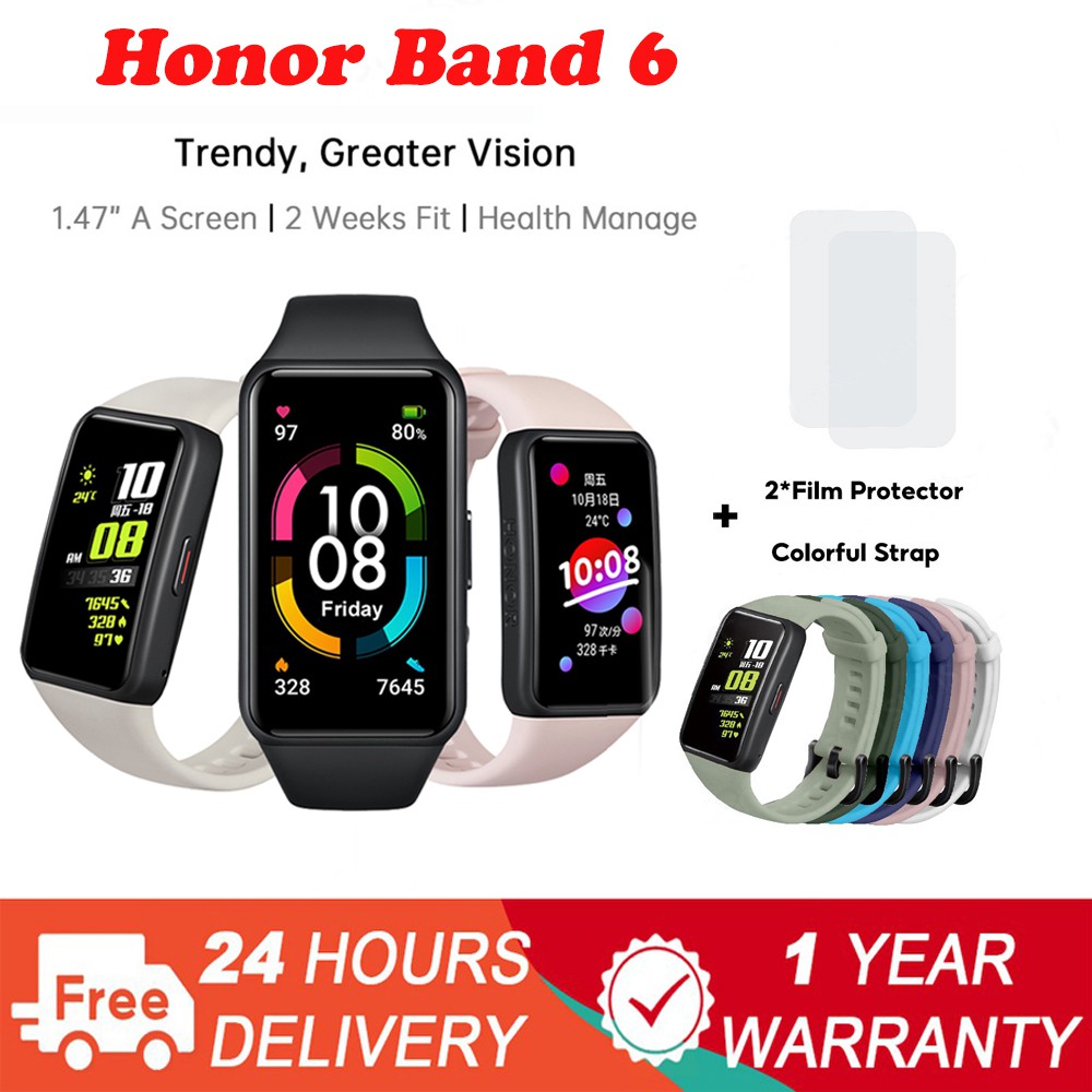 Huawei Honor Band 6 Band6 สมาร์ทวอทช์ 1.47 นิ้ว กันน้ํา เชื่อมต่อบลูทูธ วัดอัตราการเต้นของหัวใจ สําหรับว่ายน้ํา ฟิตเนส