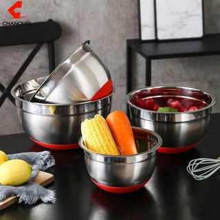 ชามผสม โถผสมอาหาร โถผสมสแตนเลส โถผสมมีซิลิโคนรองกันลื่นสีแดง stainless mixing bowl