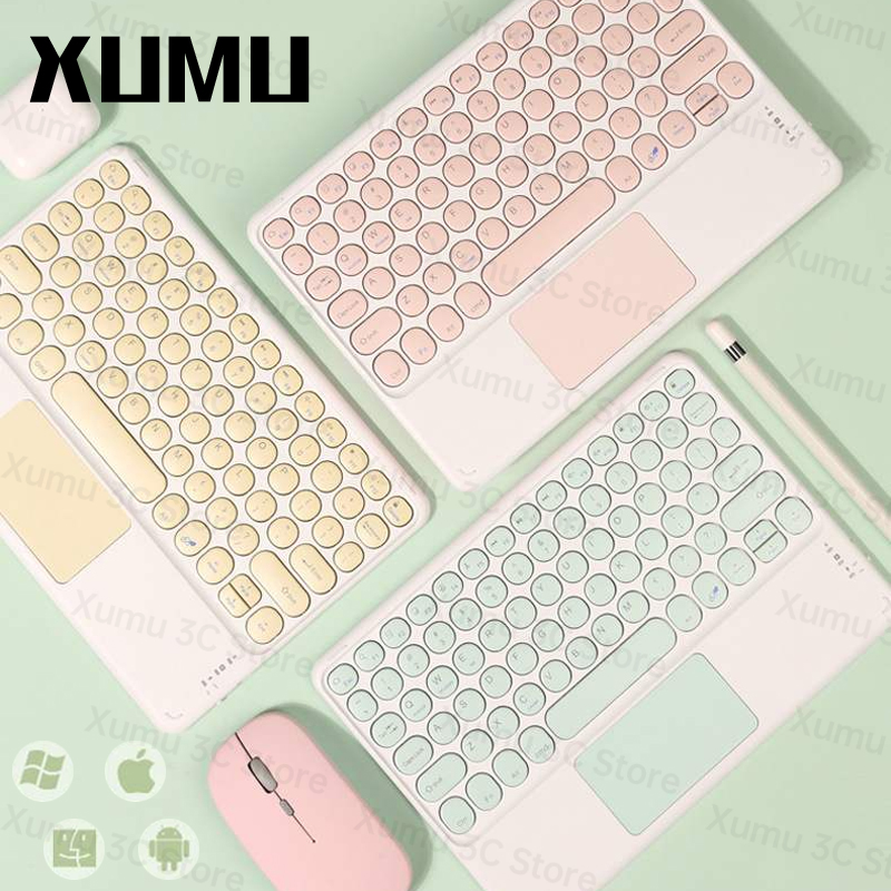 Xumu 10inch Mini Wireless Bluetooth Keyboard With Touchpad Round Keycap Button Key For iPad Pro 11 12.9 9.7 10.5 7th 8th 9th Gen 10.2 Air 4 4th gen 10.9 inch 2020 2021 Portable Magnetic Detachable Keypad Mouse For iPad Tablet Laptops Android Smart Phone #0