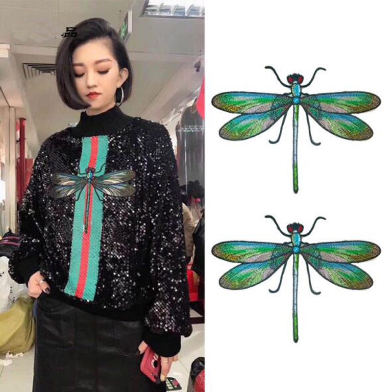 แผ่นแพทช์สติกเกอร์ ปักลายแมลงปอ สําหรับตกแต่งเสื้อแจ็กเก็ต เสื้อผ้า 1 ชิ้น