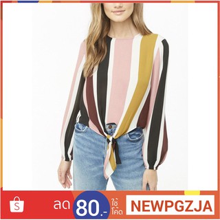 เสื้อทอปแขนยาว ลายทาง : Multicolor Striped Top