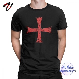 เสื้อยืดแขนสั้น ผ้าฝ้าย พรีเมี่ยม พิมพ์ลายอัศวิน Crusader Knights สําหรับผู้ชาย