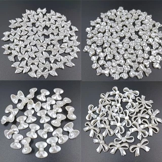 จี้ลูกปัดไข่มุกเทียม ABS ประดับโบว์ สีขาว สําหรับทําเครื่องประดับ ต่างหู DIY 20 ชิ้น