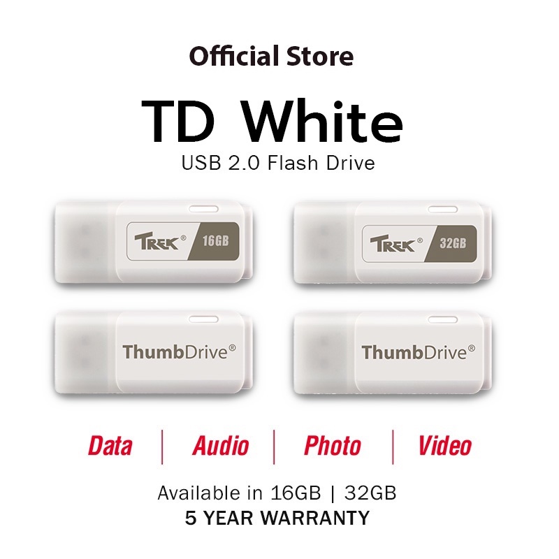 Trek TD White แฟลชไดร์ฟรุ่นสีขาว พิเศษราคาถูก อัพโหลดข้อมูลเร็วและพกพาสะดวก USB 2.0 Flash Drive (16GB/32GB)