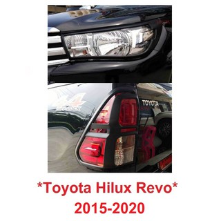 ครอบไฟหน้า ครอบไฟท้าย TOYOTA HILUX SR5 REVO ROCCO 2015 - 2020 สีดำด้าน โตโยต้า รีโว่ ร๊อคโค่ ครอบไฟรถยนต์ ของแต่ง ครอบไฟ