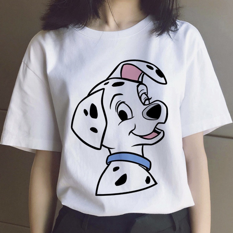 101 เสื้อยืดลําลองสําหรับสตรีแขนสั้นพิมพ์ลายกราฟฟิค Dalmatians สไตล์วินเทจ
